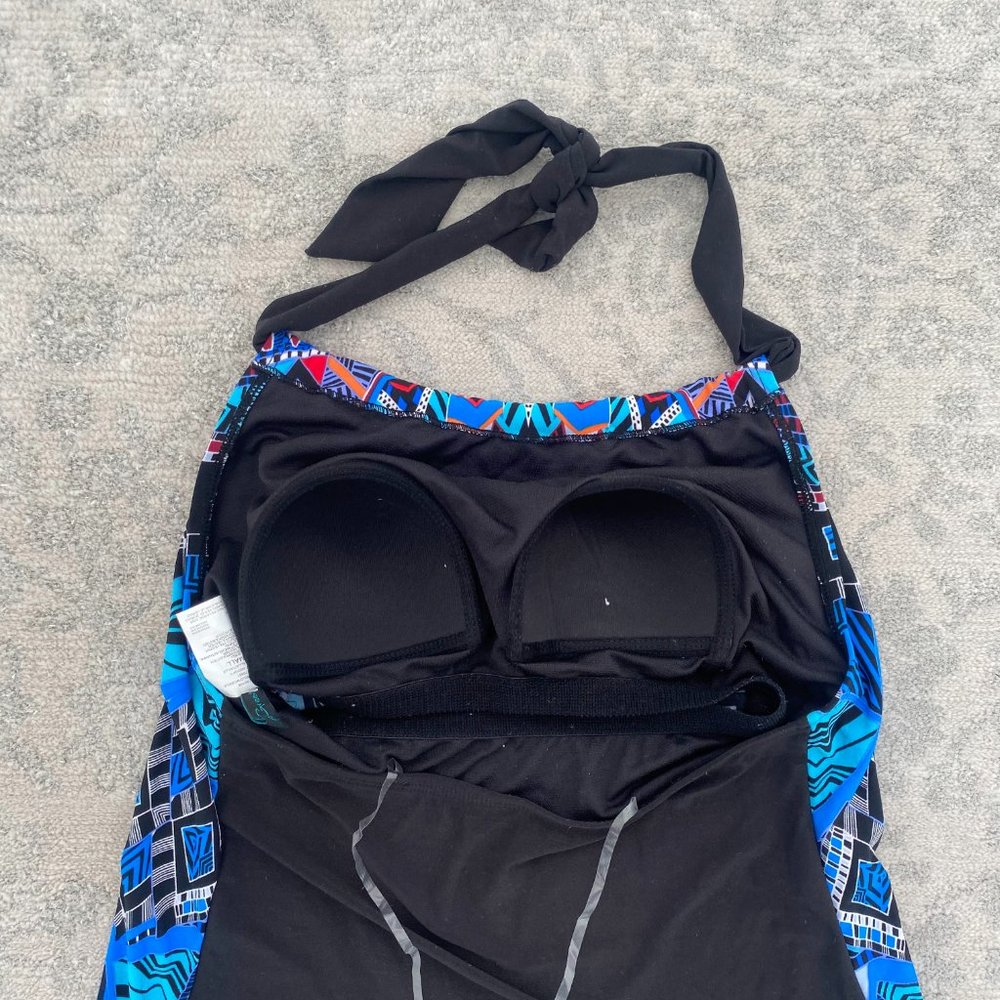 Aqua Green Blue Geometric Tankini Top Size Small Halter NWT - Picture 6 of 10